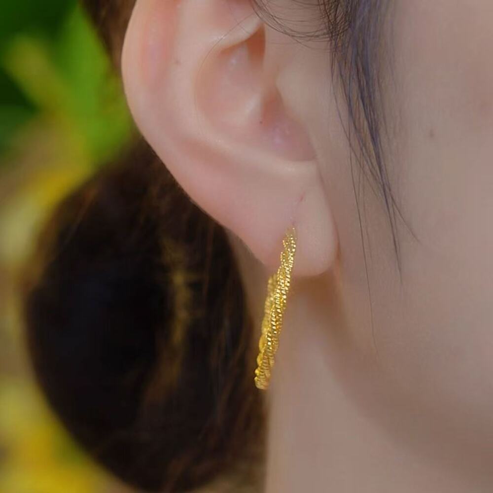 Vintage Twisted Gold Hoop Earrings